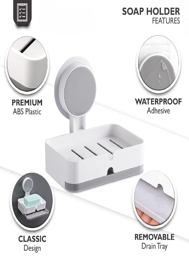OLMARTT KITCHENWARE Wall-Mounted Soap Holder with Waterproof Adhesive, Premium ABS Plastic, Removable Drain Tray, White - Image 2